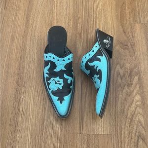 Tony Lama Black and Blue Mules